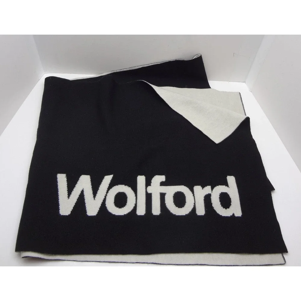 NWOT Wolford Reversible‎ Logo Scarf Black White Knit Oversized Virgin Wool Wrap